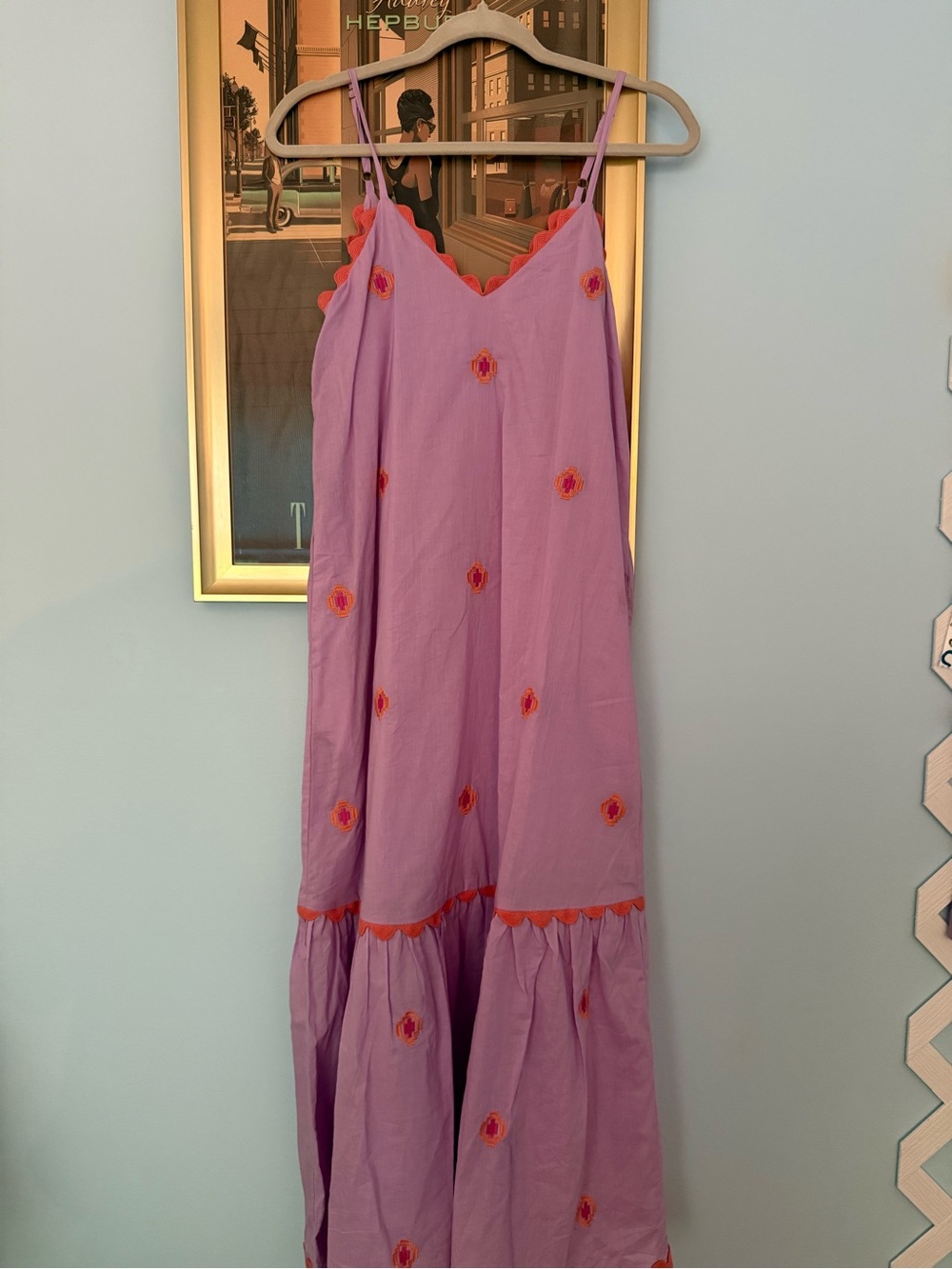 J.Marie Lilac Embroidered Maxi Dress with Orange Accents